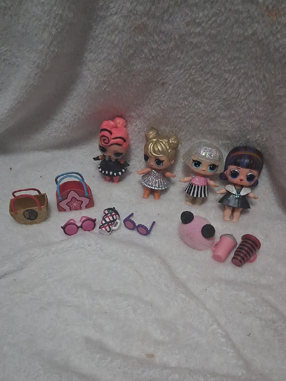 Set of 4 Pink and Multi-Colored Kids Fashion Dolls with Accessories